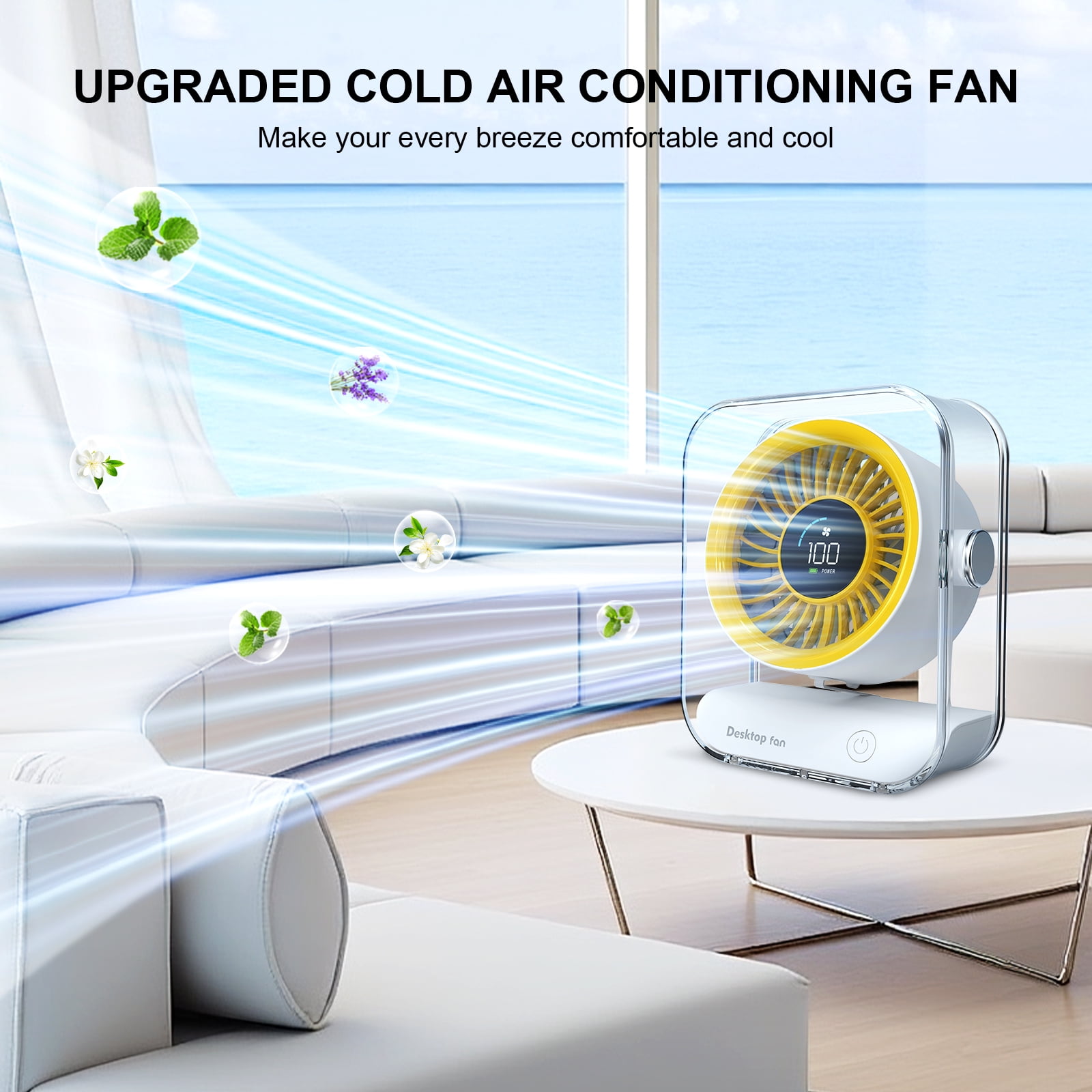 Skdwakiz Small Desk Fan, Portable Table Fan with 6-Speed LED Display Personal Fan Rechargeable High-speed Mini Air Circulator Fan for Office Home