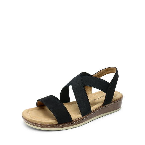 DREAM PAIRS Women's Summer Dressy Low Wedge Heels Comfortable Slip on Casual Flat Sandals for Walking Vacation