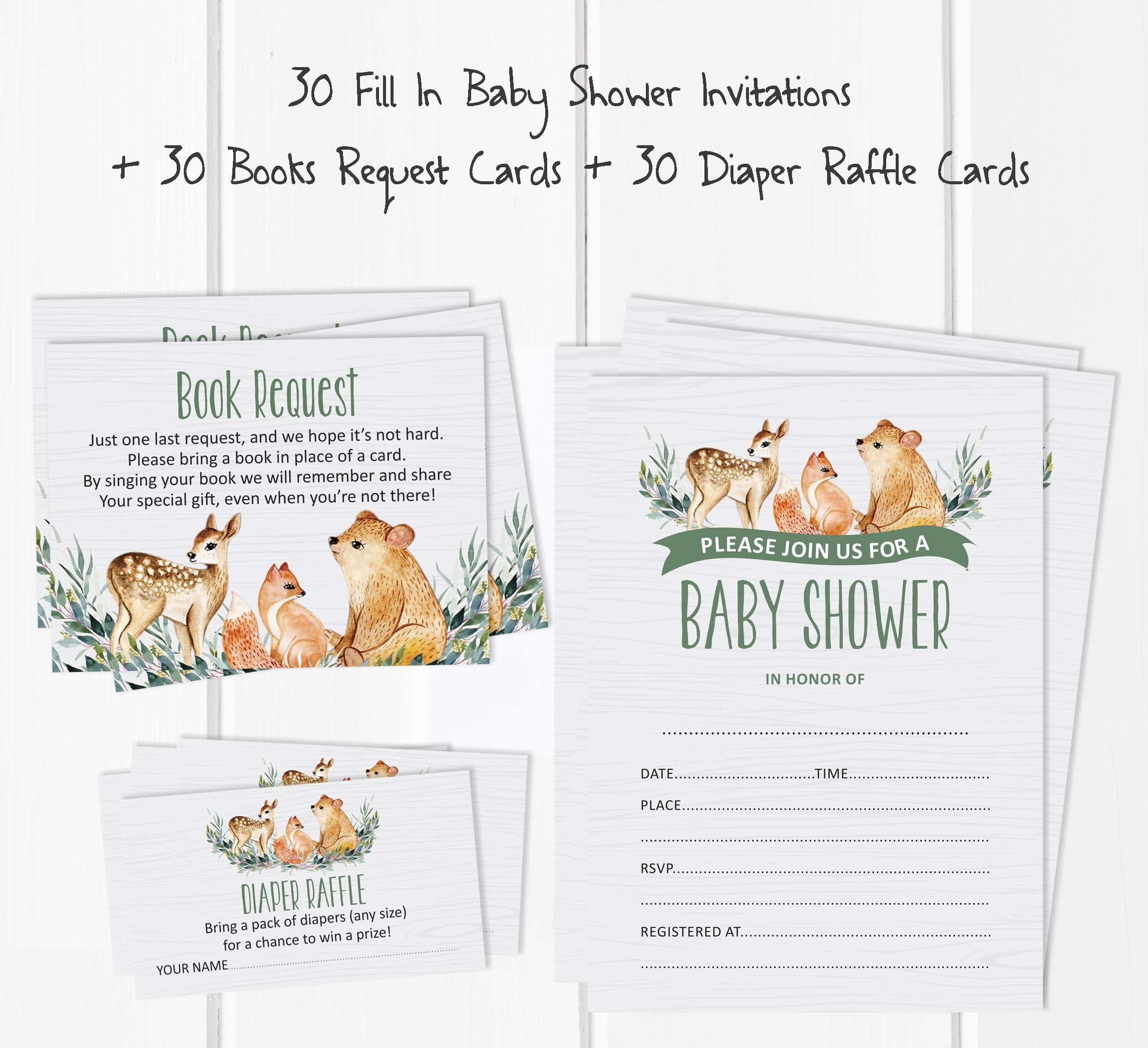Inkdotpot Set Of 30Jungle Animals Baby Shower Invitations-Diaper Raffle Tickets And Baby Shower Book Request Cards Gender Neutral Invites Its A Boy Its A Girl