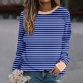 thumbnail image 2 of Mrat Long Sleeve Striped Shirts for Women Crew Neck Striped Tops Loose Fitting Casual T Shirts Trendy Lightweight Soft Tops Women's Drawstring Hoodies S-99 Blue XXL, 2 of 5