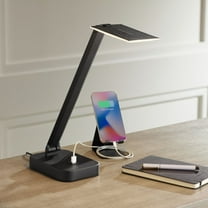 Possini Euro Design Rayven 22" High Modern Desk Lamp Adjustable Height LED USB Port Black Finish Metal Single Home Office Charging