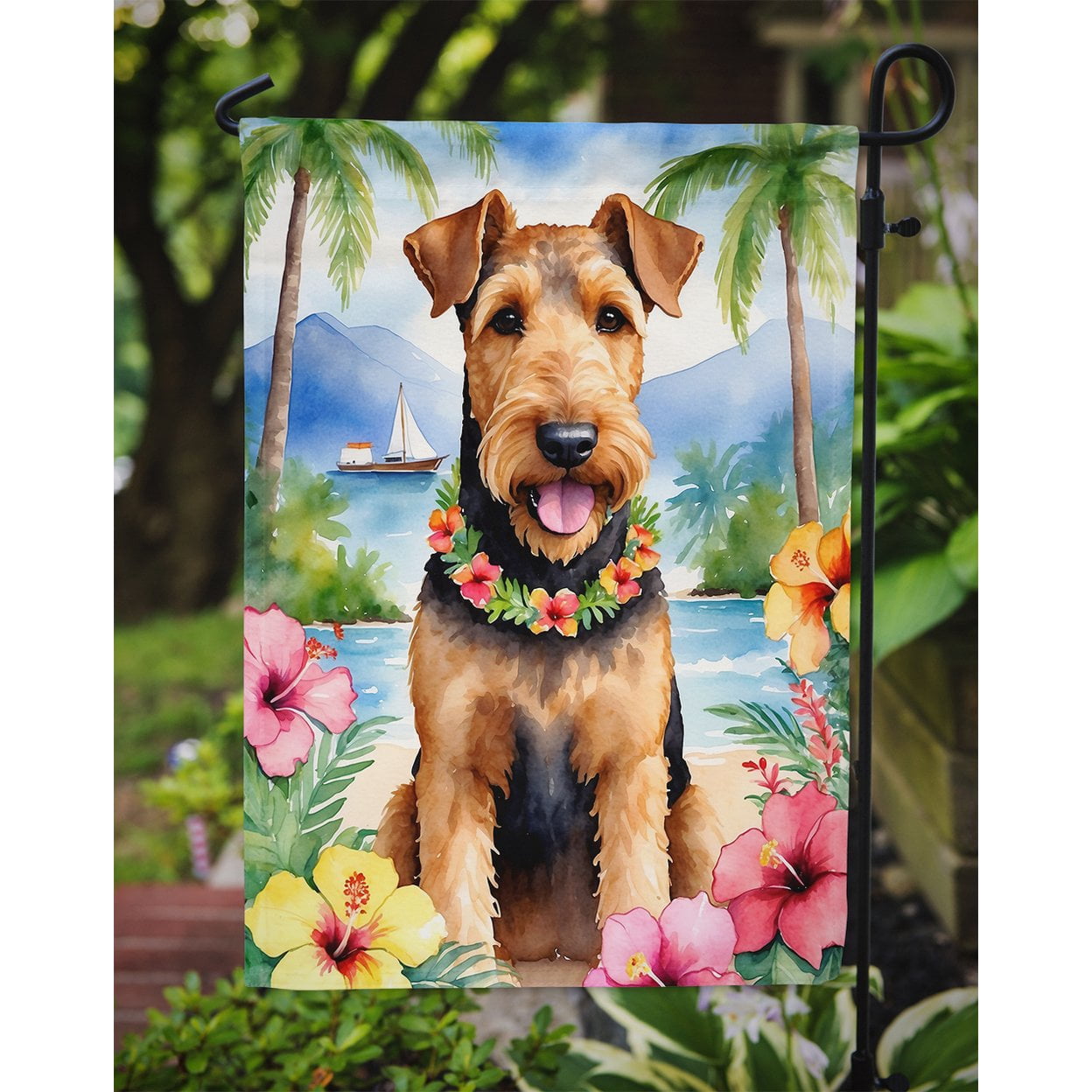 Airedale Terrier Luau Garden Flag 11.25 in x 15.5 in