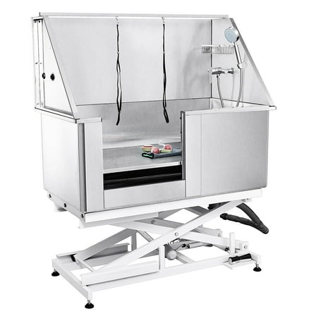 SKYSHALO 50" Electric Lift Pet Bath, Durable Stainless Steel Grooming Tub with Soap Holder, Faucet & Accessories, Multi-Pet Bathtub, Home Use Washing Station for Dogs (Left)