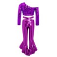 thumbnail image 5 of Aislor Girls Jazz Dance One Shoulder Long Sleeve Sequins Crop Top with Flared Pants for Performance Competition Purple 12, 5 of 7