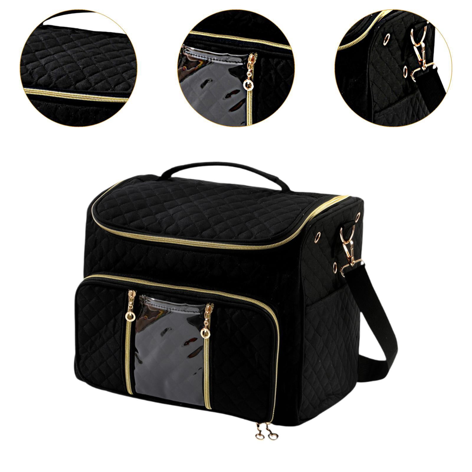 S SERENABLE Home Yarn Storage Bag Knitting Tool Holder Crochet Tool Storage Bag Crossbody Crochet Organizer with Hole with Multi Pockets Black
