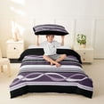 thumbnail image 2 of jejeloiu Mystic Striped Twin Duvet Cover,Dark Print Twin Bedding For Boys,Purple Black,Black Reversible,2-Piece,1 Duvet Cover and 1 Pillowcase, 2 of 6
