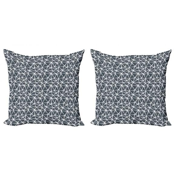 Ambesonne Geometric Throw Pillow Cover 2 Pack, Triangular Shapes Lines, 16", Dark Blue Grey and White