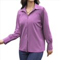 thumbnail image 1 of Blusa Elegante de Larga para Mujer, Estilo Informal, con Cuello Abotonado y Plisada Al Frente. Púrpura M, 1 of 9