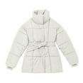 thumbnail image 2 of Breezora Belted Stand Collar Puffer Jacket for Women Fluffy Warm Winter Coat Casual Outerwear M Size White, 2 of 6