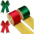 thumbnail image 1 of 2 rollos de cinta navideña de terciopelo (verde, rojo, 6,4 cm x 6 yardas) Cinta navideña Cinta con alambre de terciopelo Cinta para envolver Navidad Cinta artesanal de tela para hacer lazos navideños, 1 of 5