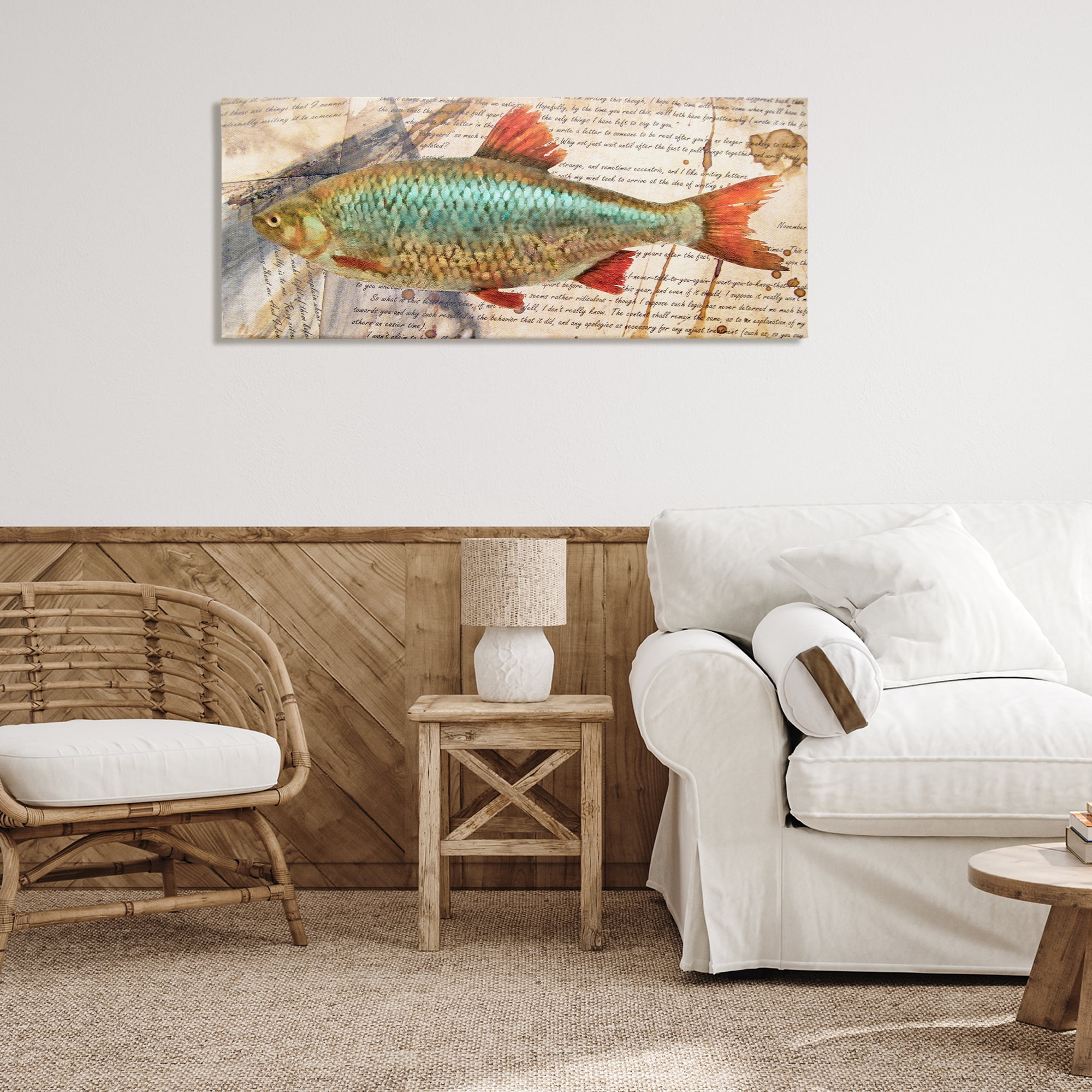 Stupell Industries Vintage Pages & Fish Animals & Insects Painting Gallery Wrapped Canvas Art Print Wall Art, 48 x 20