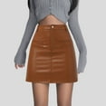 thumbnail image 4 of Ediodpoh Leather Pencil Skirt Women Mini Pu High Waisted Elasticity Punk Style Tight Skirt Women's Skirts Brown L, 4 of 9