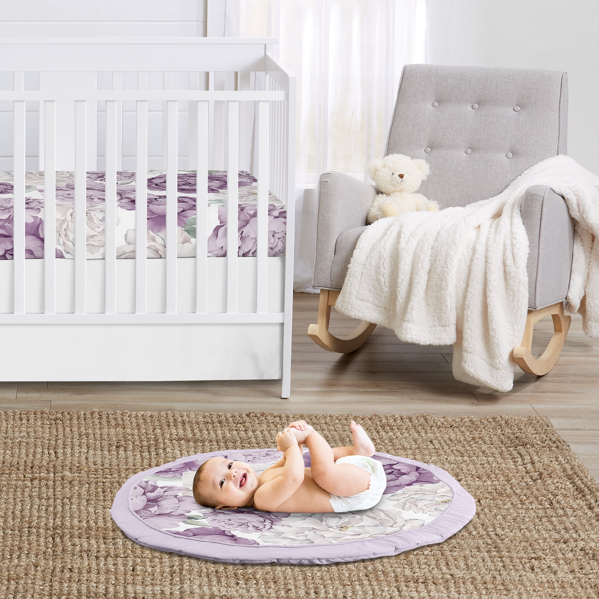 Sweet Jojo Designs Peony Floral Garden Purple and Ivory Baby Play Mat