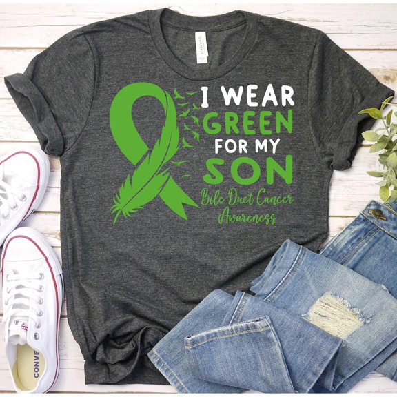 Green Ribbon Bile Duct Cancer Awareness for My Son Graphic T-Shirt, Unisex Classic Fit, 180 GSM