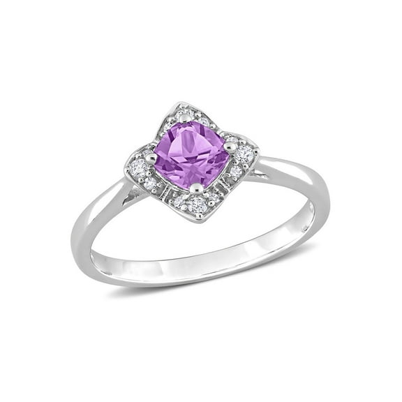 5/8 Carat (Ctw) Amethyst Halo Ring with Diamonds in Sterling Silver for Women