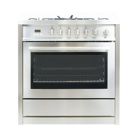 Cosmo 36 in. 3.8 cu. ft. Gas Range with Oven and 5 Burner Cooktop with Heavy Duty Cast Iron Grates in Stainless