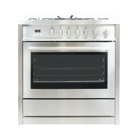 Cosmo 36 in. 3.8 cu. ft. Gas Range with Oven and 5 Burner Cooktop with Heavy Duty Cast Iron Grates in Stainless