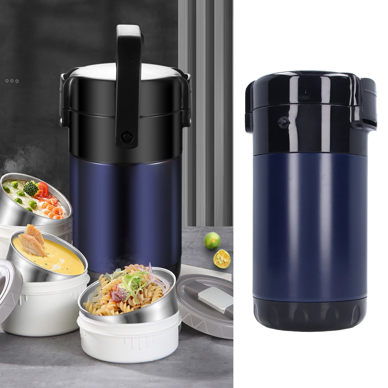 Bento Box Adult Lunch box with Bag, 4 Tier Stainless Steel Insulated Thermal Compartment Food Container with Handle, Leak-proof Stackable Lunch Containers for Work[Blue]
