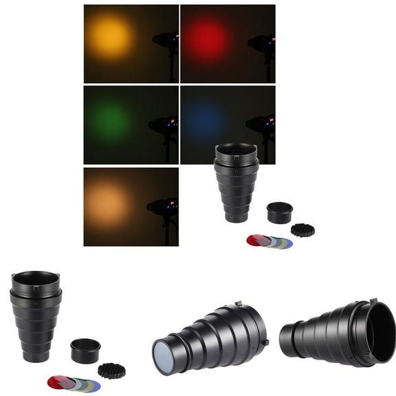 Cheers.US Flash Conical Snoot with Honeycomb Grid Color Filter Kit for Mount Studio Identify Product DetailsFive Color Filters Work at Different Color Temperatures
