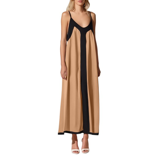 Youmylove Robe Chemise d'Été pour Femmes Robe Maxi Sans Manches Col en V Bretelles Spaghetti Fluide Élégante Robes de Fête Moulantes Mini Robes