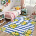 Summer Lemon Area Rug 5'x7', Summer Lemon Floral Blue Stripes Soft Mat ...