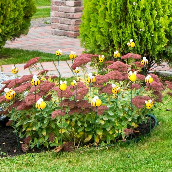 Bobasndm 10/20/30PCS Decorative Plush Bee Garden Stakes for Yard Outdoor Decor Garden Art Set