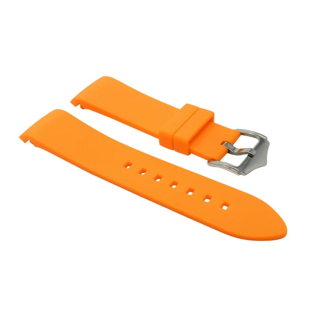 Bandini 22mm Curved End Silicone Watch Bands Soft Rubber Replacement Watch Straps Waterproof Stainless Steel Buckle Many Colors Orange 22mm