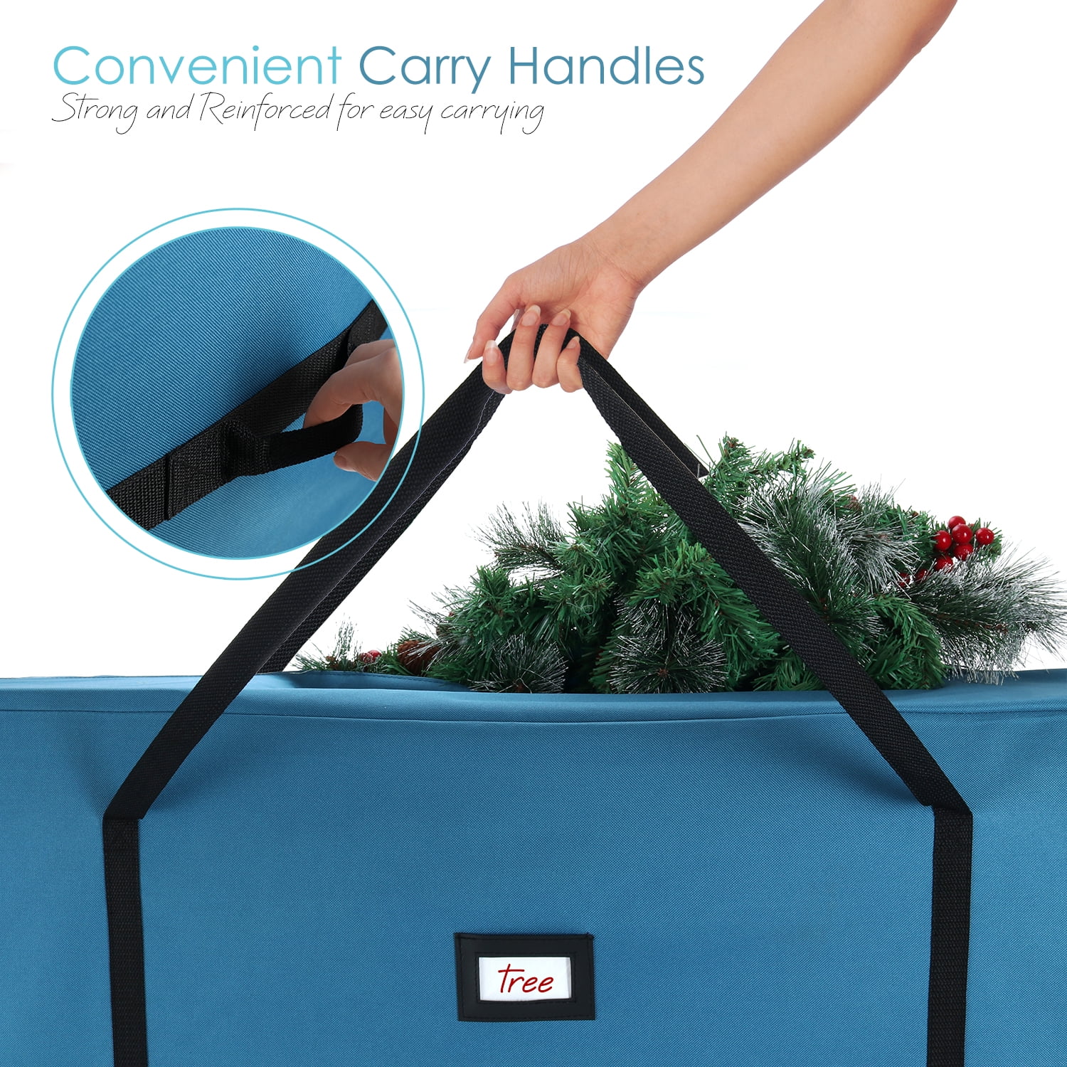 StorageBud Christmas Tree Rolling Storage Bag, Extra Large Holds Up to 9 Ft. Heavy Duty Tear-Proof Fabric, Blue