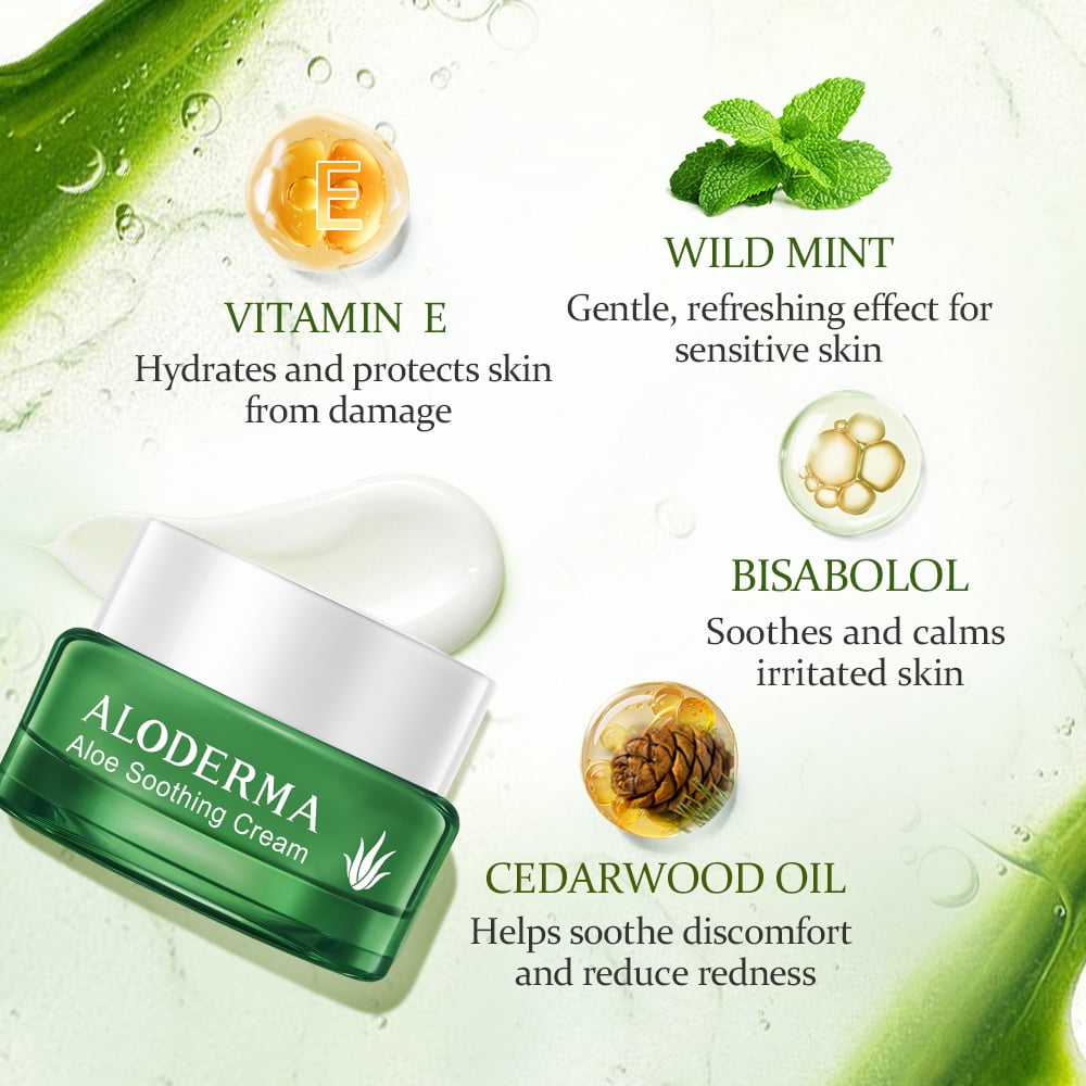 Aloderma Soothing Face Cream Made with 62% Organic Aloe Vera - Calming Facial Cream with Squalane & Vitamin E for Dry, Sensitive Skin - Reduces Redness, Helps Protect Damaged Skin, 50g/1.76oz