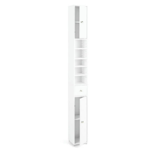 Resenkos Freestanding Slim Bathroom Cabinet with Drawer and Adjustable Shelves-White, Bathroom Cabinets for Entryway Storage, Home Office Furniture