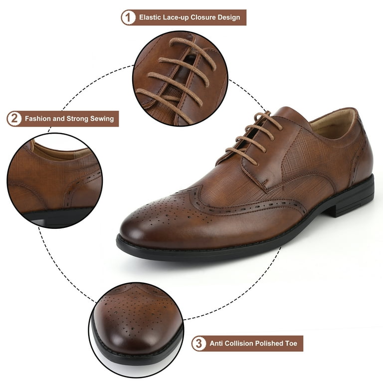 Oyang Men's Dress Shoes, Leather Classic Modern Oxford Wingtip Lace up  Dress Shoes, Business Casual Formal Derby Shoes