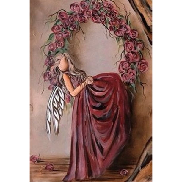 Cuadros Decorativos Kit de pintura de diamantes DIY 5D Ángel hada cuadro de taladro redondo completo (WT465) Wdftyju embutido en tela