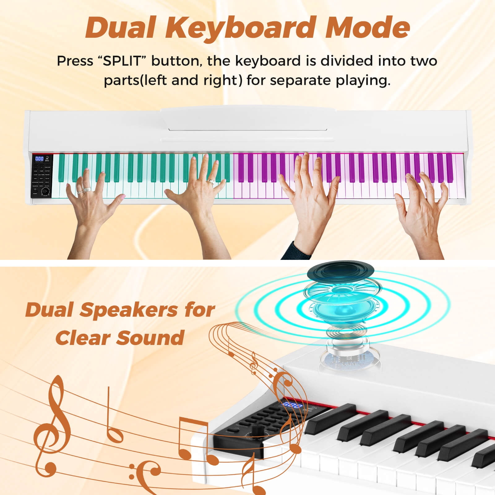 Costway 88-Key Keyboard Piano Set with Adjustable Stand & 2 Keyboard Mode 2 Speakers White