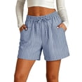 thumbnail image 3 of Only Moment Boho Summer Shorts Cotton and linen Casual Elastic High Waisted Wide Leg Cute Dressy Beach Shorts 2026 Vacation Beach Clothes Dark Blue,2XL, 3 of 8