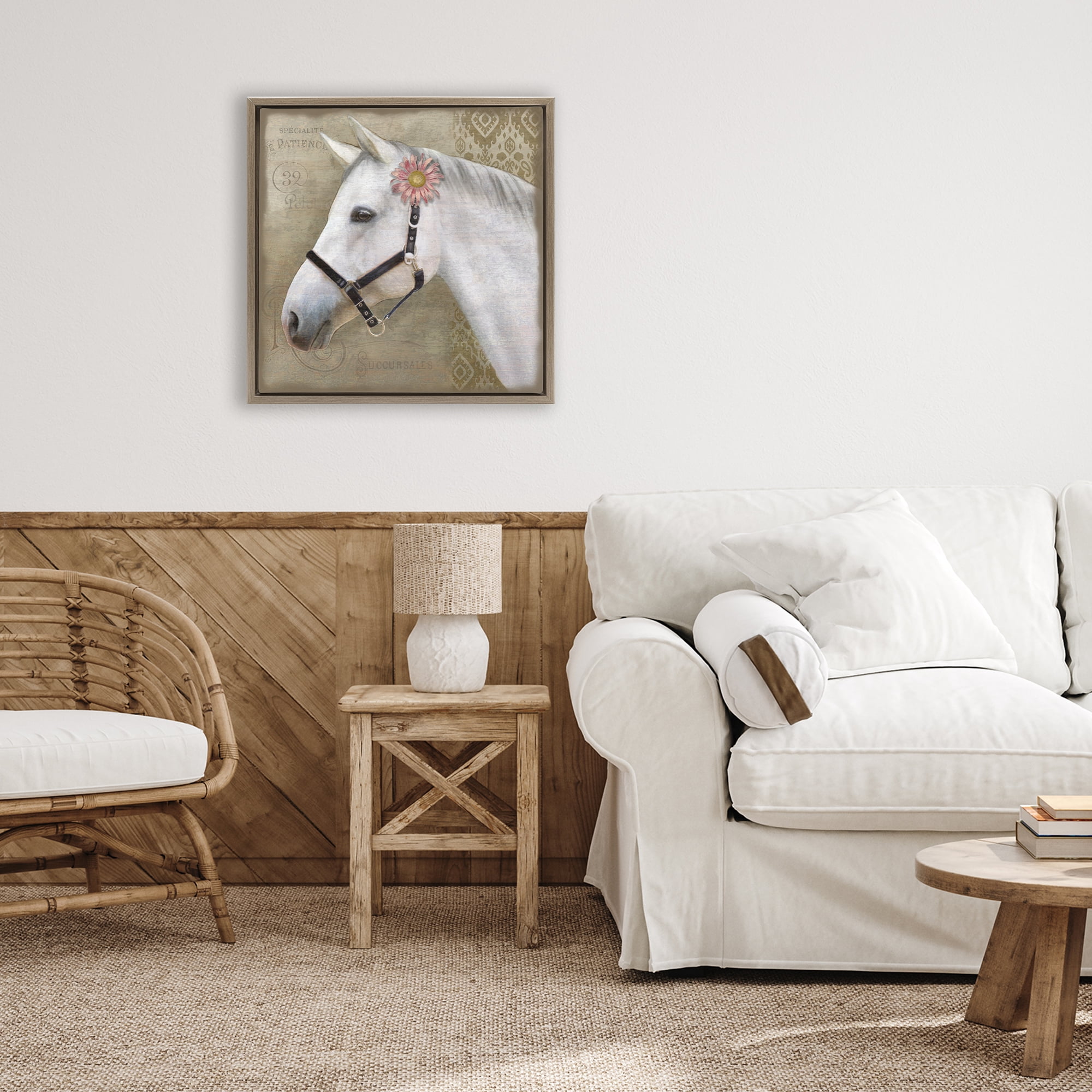 Stupell Industries Boho Barnyard Horse Brown Framed Floater Canvas Wall Art, design by Suzanne Nicoll
