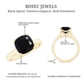 thumbnail image 6 of Rosec Jewels Cushion Cut Black Spinel Solitaire Ring with Surprise Diamond - 2 Ct - AAA Quality August Birthstone, 14K Yellow Gold, US 5.00, 6 of 9