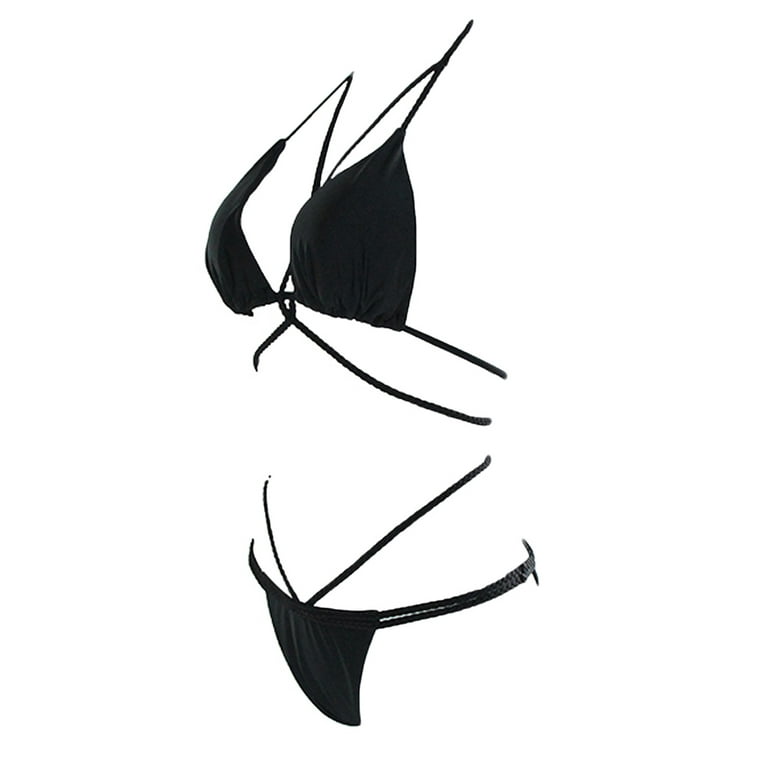 Midsumdr Womens Bikini Set Bandage Solid Brazilian Swimwear Two Pieces  Swimsuit and Thong Bathing Suits