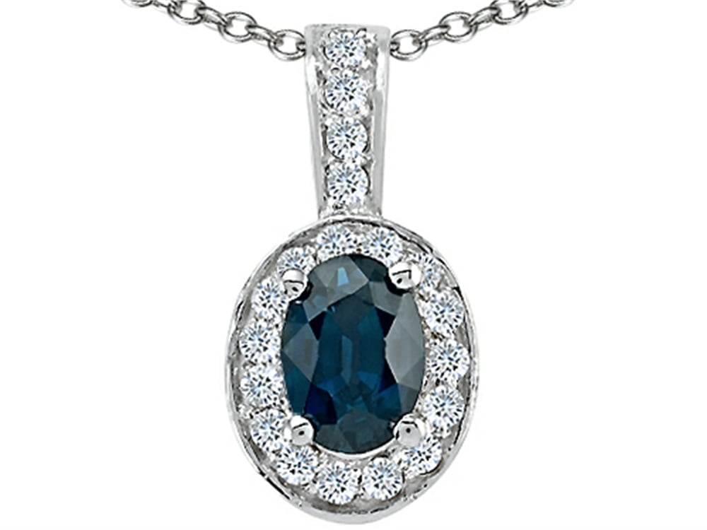 Tommaso Design Oval 7x5 mm Genuine Sapphire Pendant Necklace by
