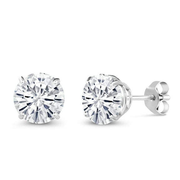 Gem Stone King 14K White Gold White Moissanite Stud Earrings for Women Men (2.40 Cttw, Gemstone Birthstone, Round 7MM)