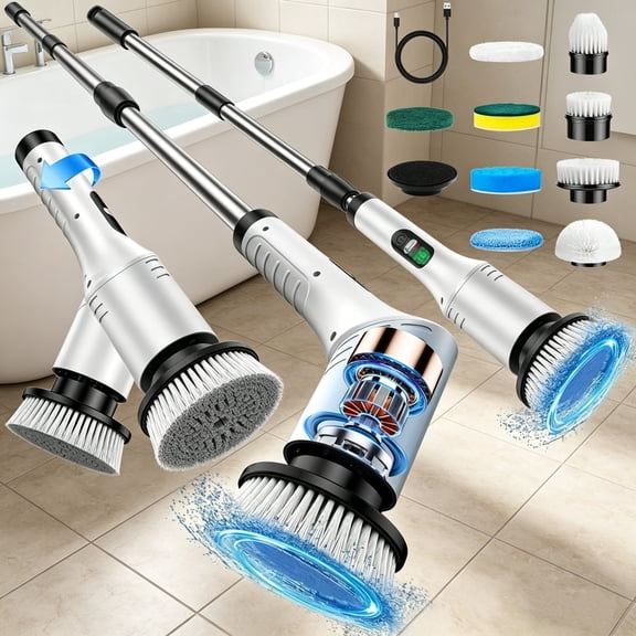 Electric Spin Scrubber, 9-in-1, Multi-Function Electric Cleaning Brush Cordless Rotary Cleaning Brush, Handheld Retractable Digital Cleaner for Bathroom, Tub, Tile, Floor, Car