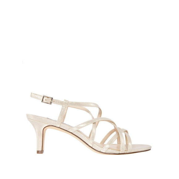 NINA NEW YORK Womens Gold Padded Metallic Strappy Neptune Almond Toe Kitten Heel Buckle Dress Slingback Sandal 5 W