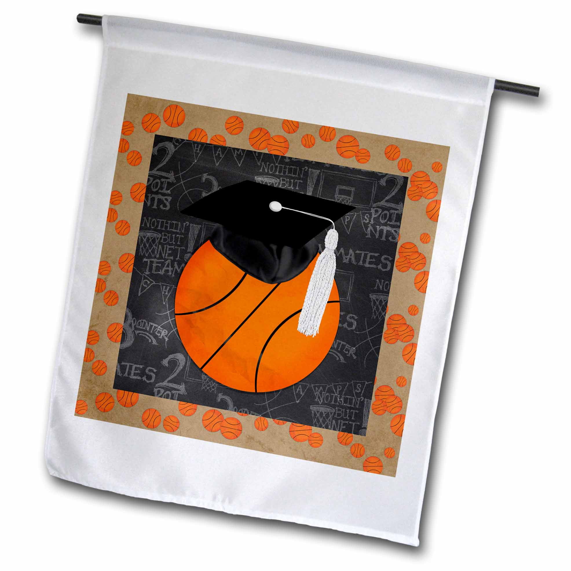 3dRose Basketball Graduation, Cap on Ball, Chalkboard, Basketball