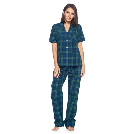 

Ashford & Brooks Women s Woven Short Sleeve Shirt and Pajama Pants Set Green Blackwatch XL