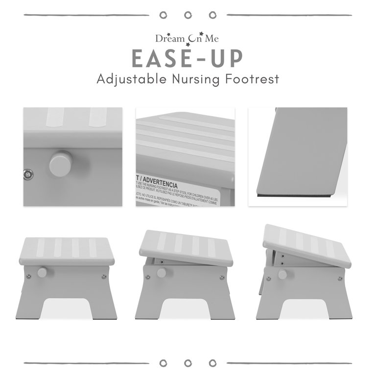 Dream On Me Ease-Up Adjustable Nursing Footrest - Pinewood Footstool For Breastfeeding Moms
