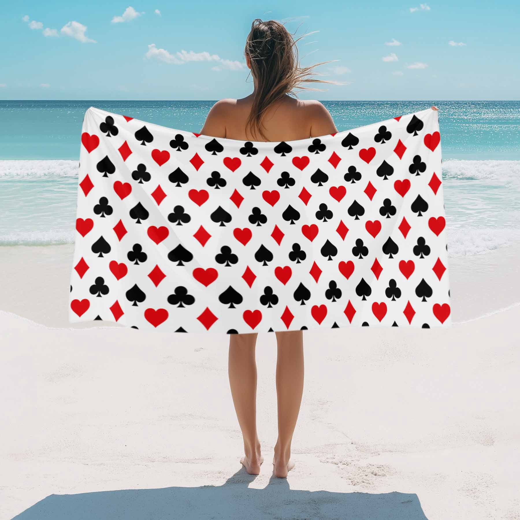 Poker Game Texture Beach Towels Blanket Soft&Absorbent Quick Dry Microfiber Red Black Casino Pattern Pool Towels for Swimming ,Yoga, Sports, Gym, Camping,Large 30X60in,
