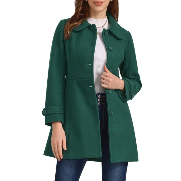 ABRIGOS DE MUJER INSPIRE CHIC Cuello Peter Pan Cierre de Botón Frontal Abrigos de Invierno S Verde Oscuro