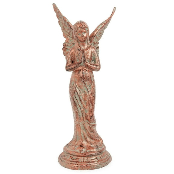 Sungmor Cast Iron Praying Angel Statue, 14.7" Tall Fairy Garden Religious Figurine, Garden Memorial Angel, Outdoor Front Porch Patio Yard Decorative Sculpture, Vintage Fairy Home Entrance Ornaments
