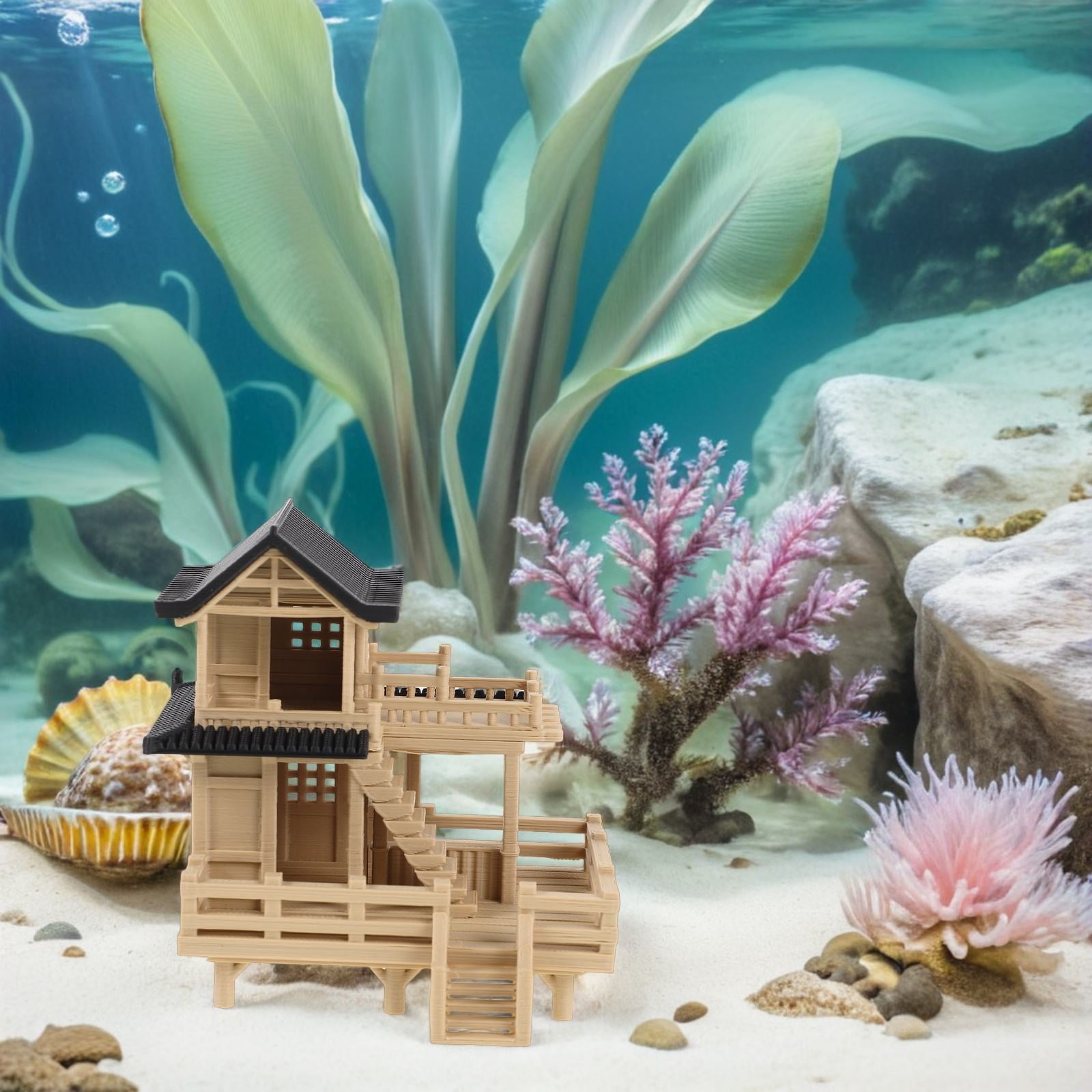 GETAJGHSD Compact Light Yellow Plastic Pavilion for Aquarium Centerpiece and Fish Tank Ornaments
