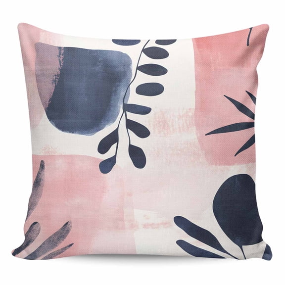 Throw Pillow Covers 16x16 Inch, Pink Abstract Art Decorative Pillow Cases for Couch Sofa Bed, Modern Geometric Navy Blue Art Cotton Linen Square Home Decor Pillowcases with Hidden Zipper