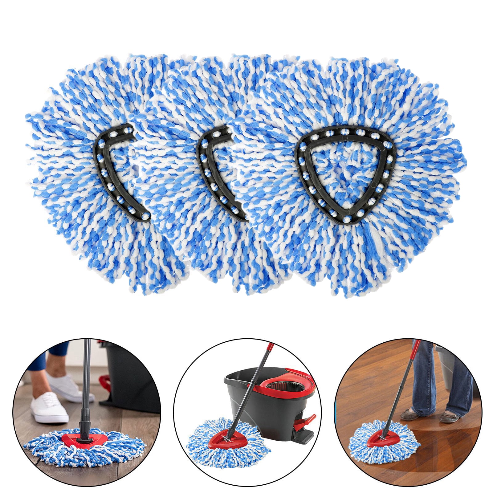3Packs Spin Mop Head Refill Microfiber Mop Replacement Heads, 360 Degree EasyWring Microfiber Mop Head Refill for Floor Cleaning Compatible with O-Cedar
